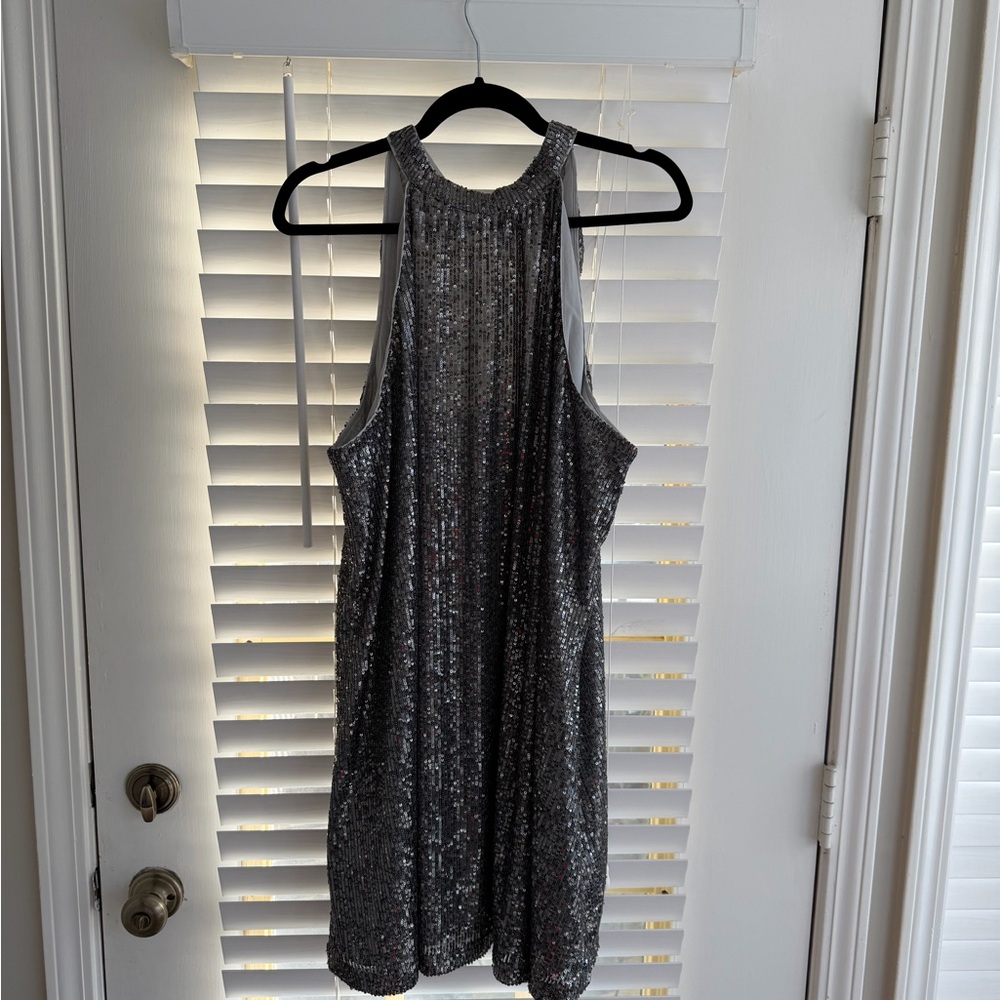 LOFT Shimmering Silver Backless Dress - Picture 2 of 6